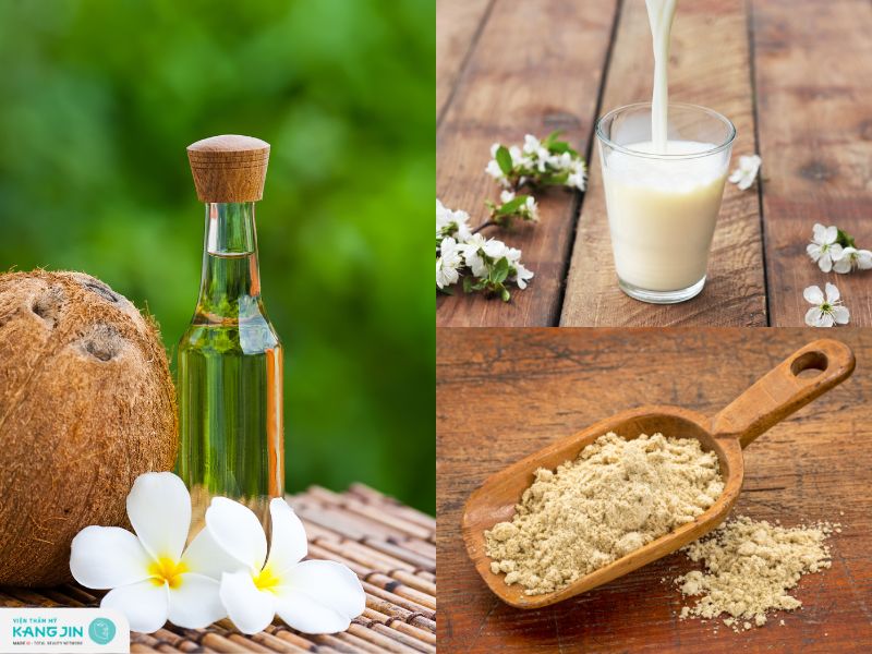 dầu dừa, sữa tươi và cám gạo