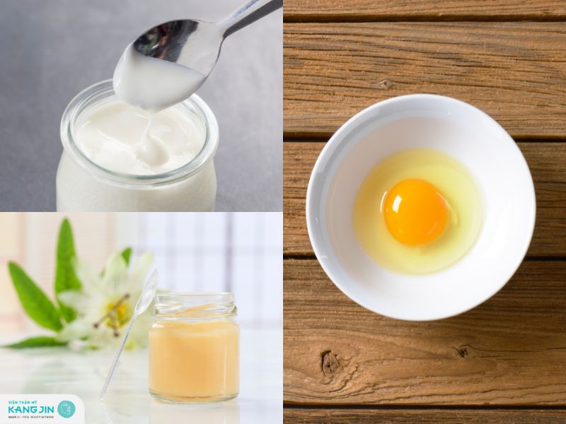 lòng đỏ trứng gà, sữa chua không đường và sữa ong chúa