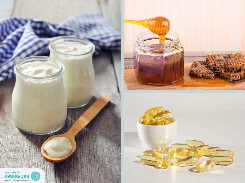 Kết hợp sữa chua không đường, mặt ong và vitamin E làm mặt nạ dưỡng sáng da 