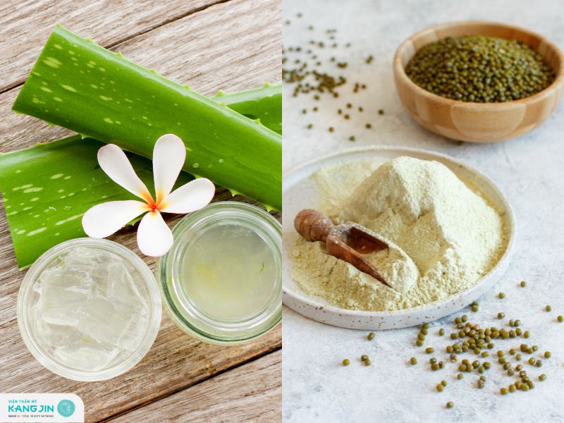 nha đam và bột trà xanh