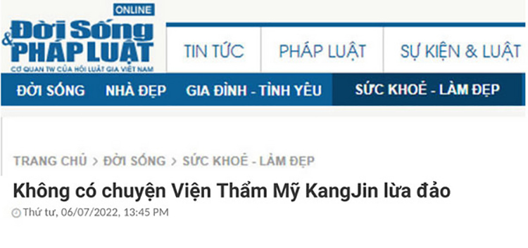 Đính chính thông tin về thẩm mỹ KangJin quảng cáo sai sự thật