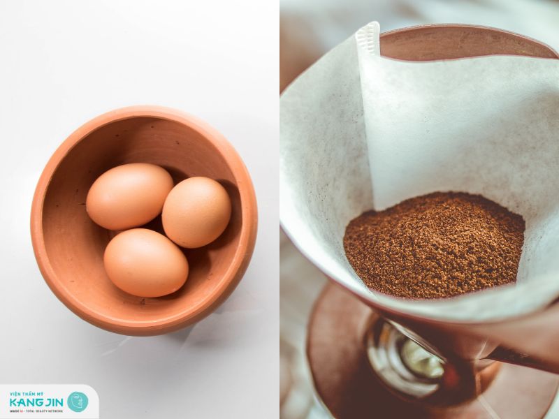 trứng gà và bã cà phê