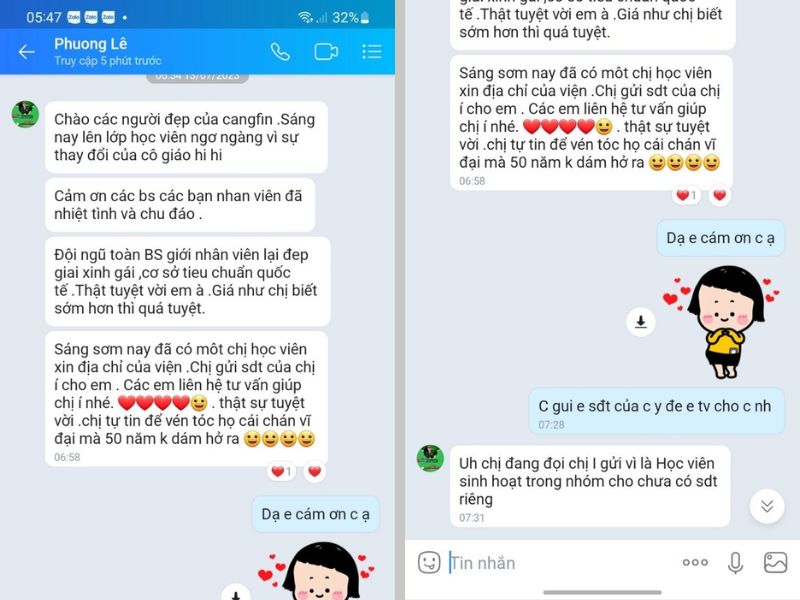 phản hồi của khách hàng sau khi thực hiện xong liệu trình