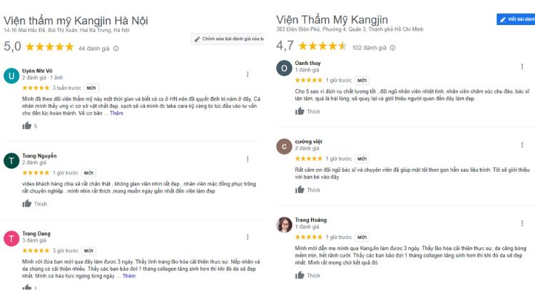 đánh giá của khách hàng về viện thẩm mỹ KangJin
