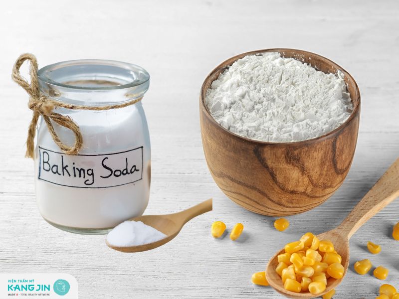 Baking soda và bột ngô 2 nguyên liệu có khả làm mát da, giảm đau rát hiệu quả