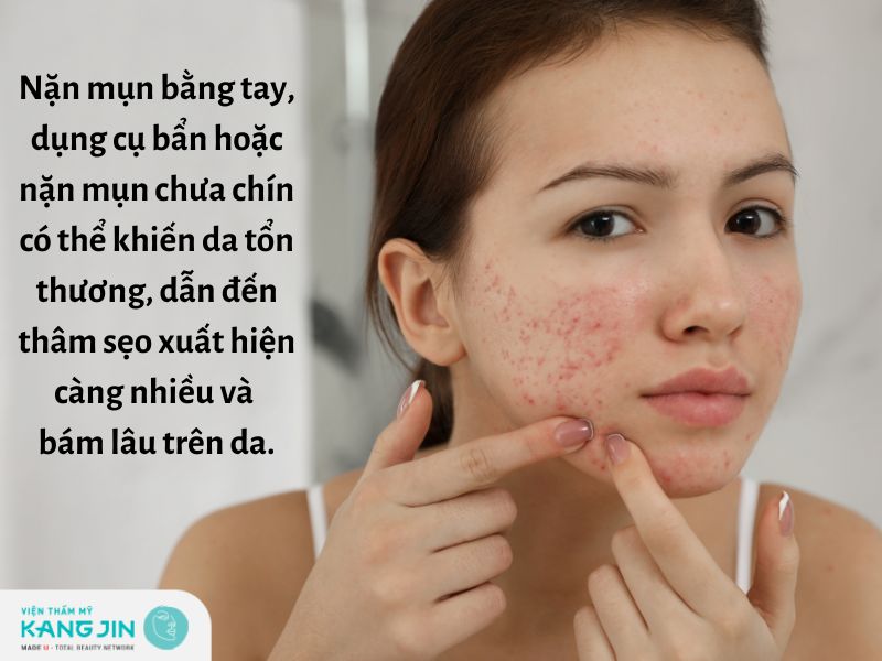 Nặn mụn không đúng cách khiến da bị tổn thương dẫn đến thâm sẹo xuất hiện