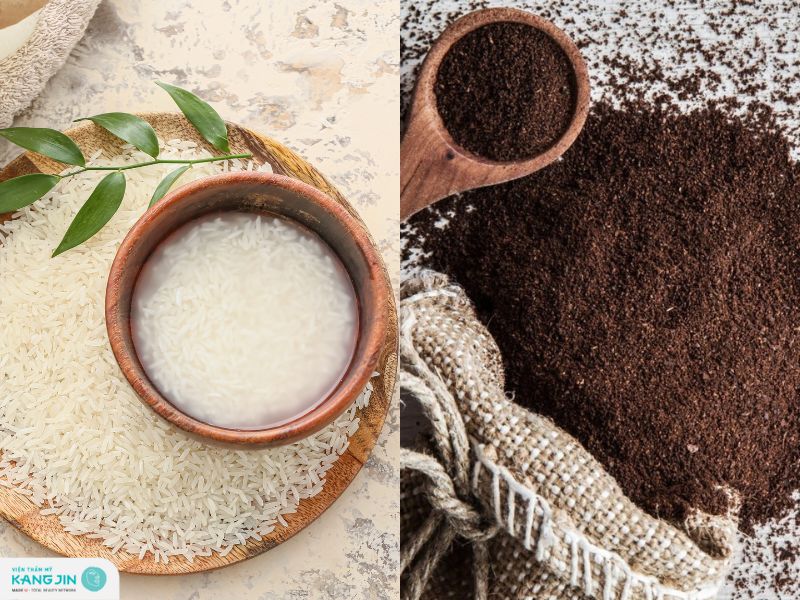 nước vo gạo và bã cà phê