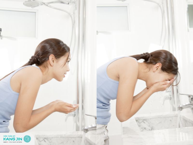 rửa mặt sạch sẽ với nước ấm