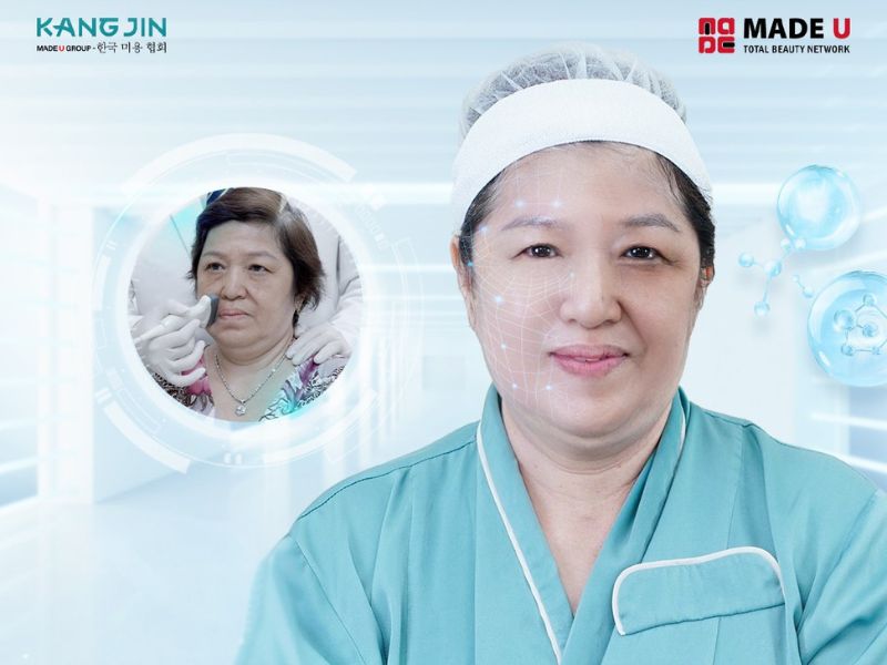 Hình ảnh làn da của cô Lý thay đổi rõ rệt trước và sau khi thực hiện trẻ hóa da bằng liệu pháp KangJin Maxcollagen Diamond Siêu Vi Điểm 