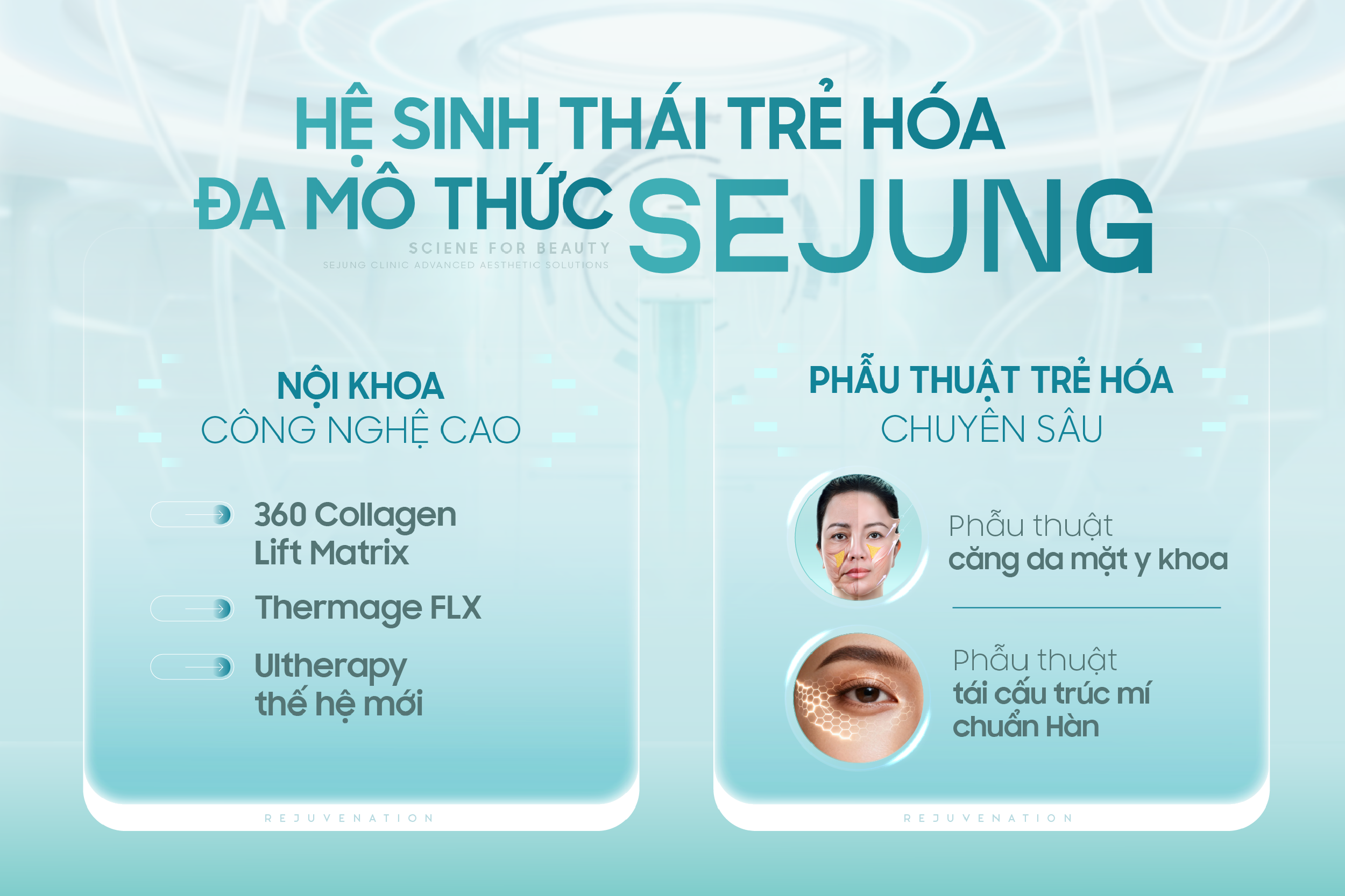 Ảnh 2. Mô hình “Hệ sinh thái trẻ hóa đa mô thức SeJung”, kết hợp các giải pháp trẻ hóa nội khoa công nghệ cao và phẫu thuật thẩm mỹ chuyên sâu nhằm cá nhân hóa phác đồ điều trị cho từng khách hàng.
