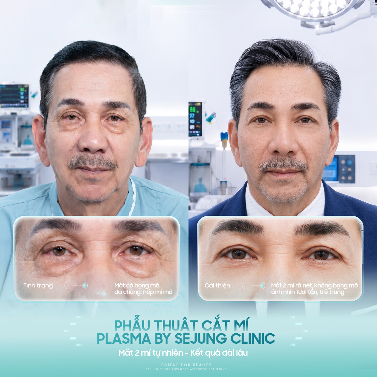 Ảnh 5. Khách hàng Dennis Hoàng ghi nhận sự cải thiện rõ rệt các dấu hiệu lão hóa vùng mắt và khuôn mặt sau khi thực hiện phác đồ trẻ hóa kết hợp tại SeJung.